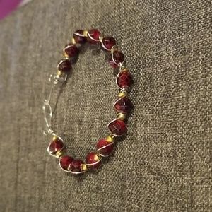 Red Ruby Garnet Tone Bangle Bracelet with Gold Accents,Women's, Girls 7/13/024